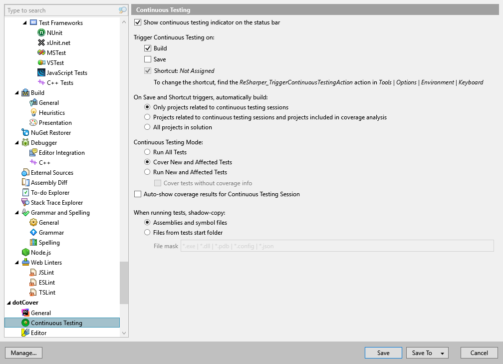 dotCover 选项：dotCover | 持续测试
