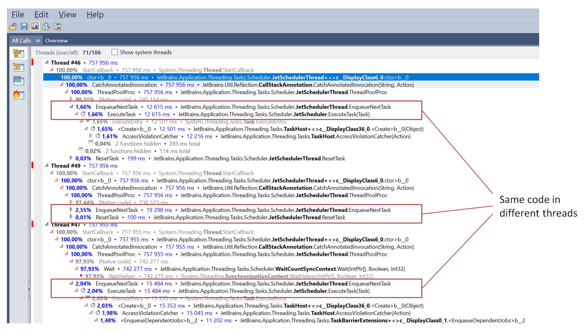 不同线程中的相同代码
