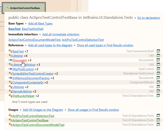 类型依赖图中某一特定类型的详细信息