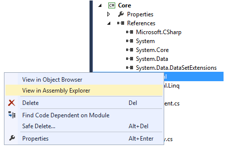 从 Solution Explorer 导航到 Assembly Explorer