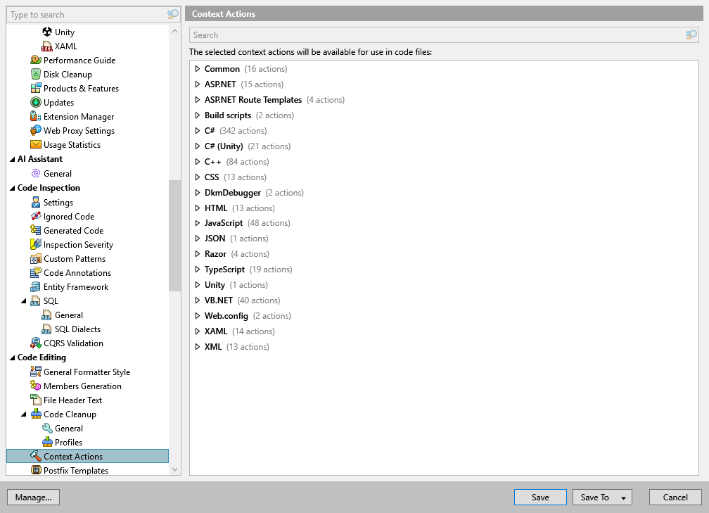 ReSharper options: Code Editing | Context Actions ReSharper options: Code Editing | Context Actions
