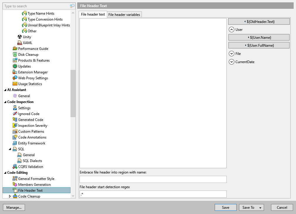 ReSharper options: Code Editing | File Header Text ReSharper options: Code Editing | File Header Text