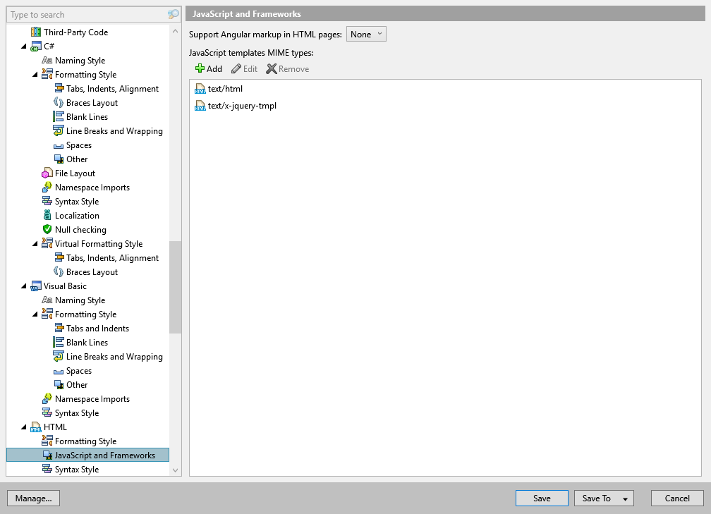 ReSharper options: Code Editing | HTML | JavaScript and Frameworks ReSharper options: Code Editing | HTML | JavaScript and Frameworks