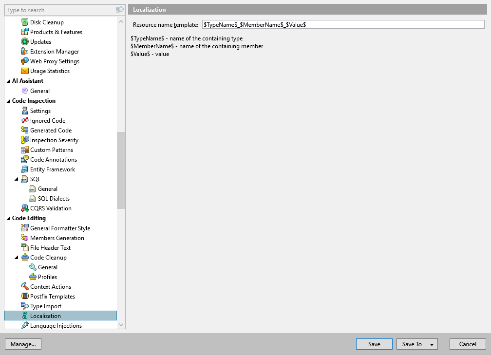 ReSharper options: Code Editing | Localization ReSharper options: Code Editing | Localization