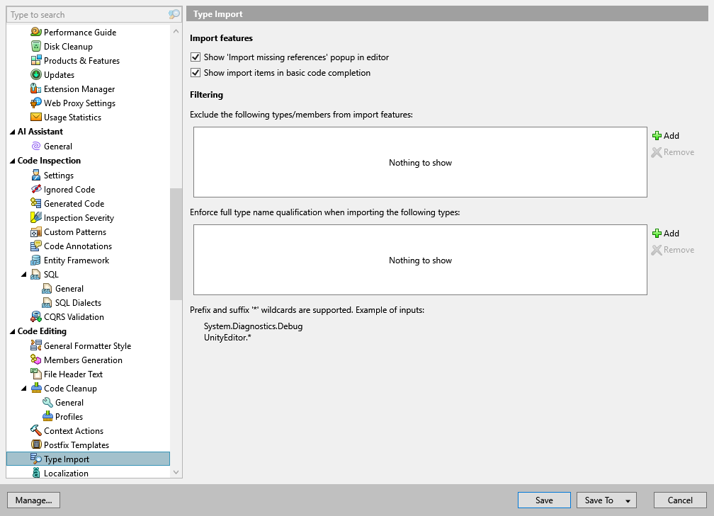 ReSharper options: Code Editing | Type Import ReSharper options: Code Editing | Type Import