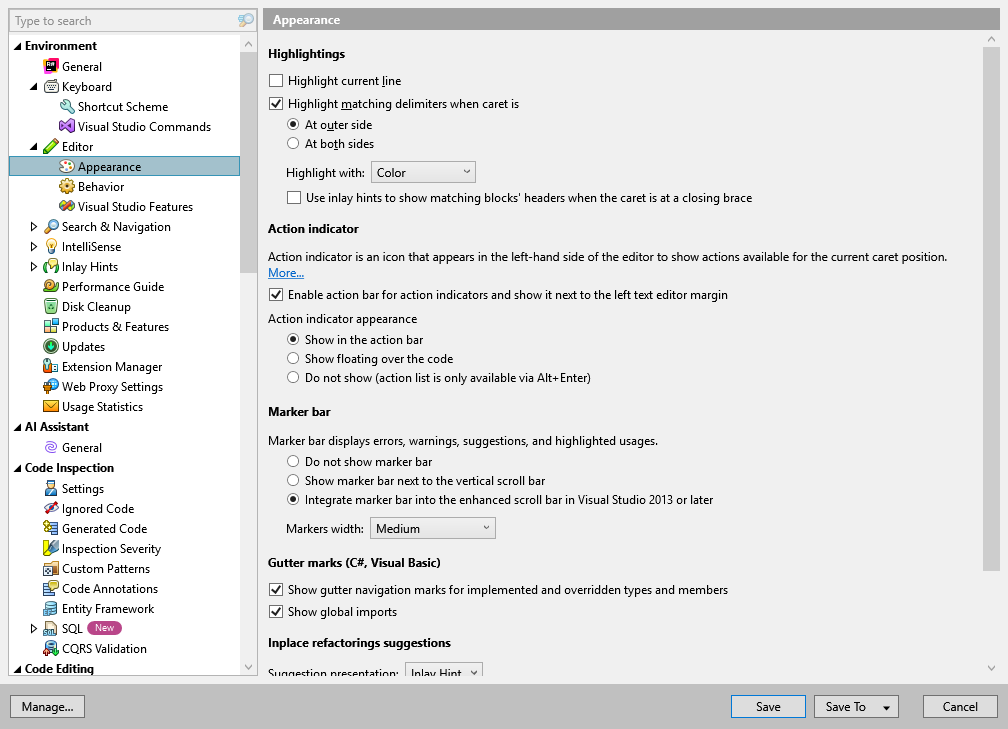 ReSharper options: Environment | Editor | Appearance