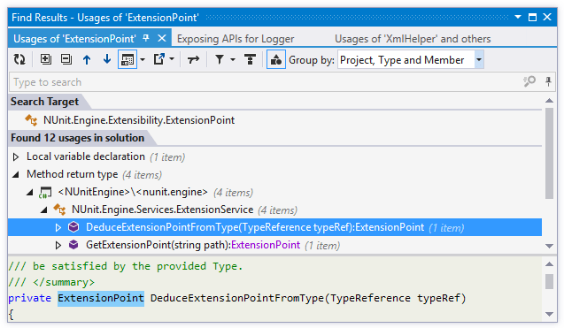 ReSharper: Find results window ReSharper: Find results window