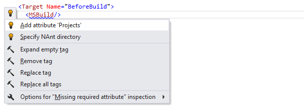 ReSharper: 'Add required attribute' quick-fix in MSBuild ReSharper: 'Add required attribute' quick-fix in MSBuild