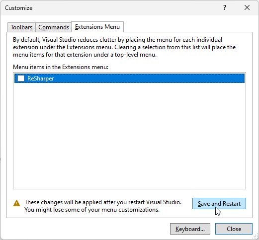 Move ReSharper menu to the top level