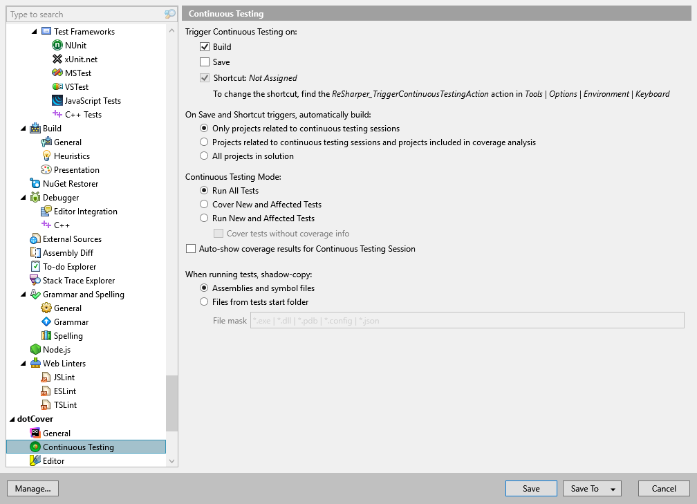 dotCover options: dotCover | Continuous Testing