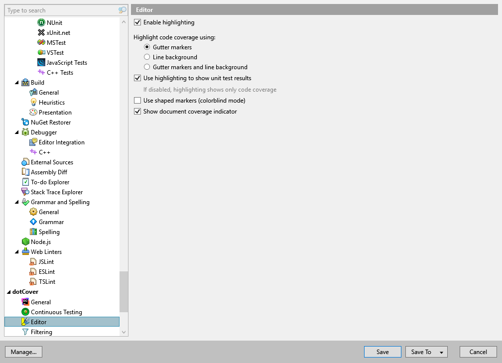 dotCover options: dotCover | Editor