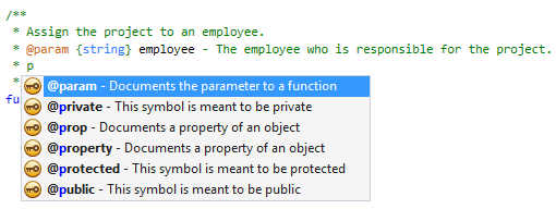 IntelliSense for JSDoc keywords IntelliSense for JSDoc keywords