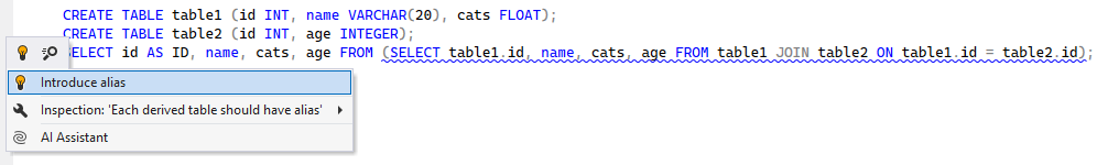 ReSharper: Introduce alias. SQL quick-fix ReSharper: Introduce alias. SQL quick-fix