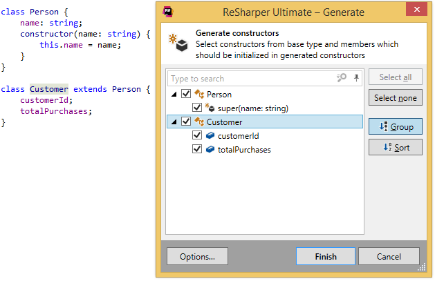 ReSharper. Generating constructors for TypeScript class ReSharper. Generating constructors for TypeScript class