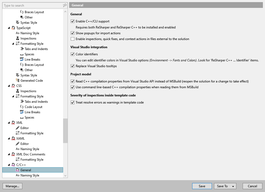 ReSharper options: Code Editing | C/C++ | General ReSharper options: Code Editing | C/C++ | General