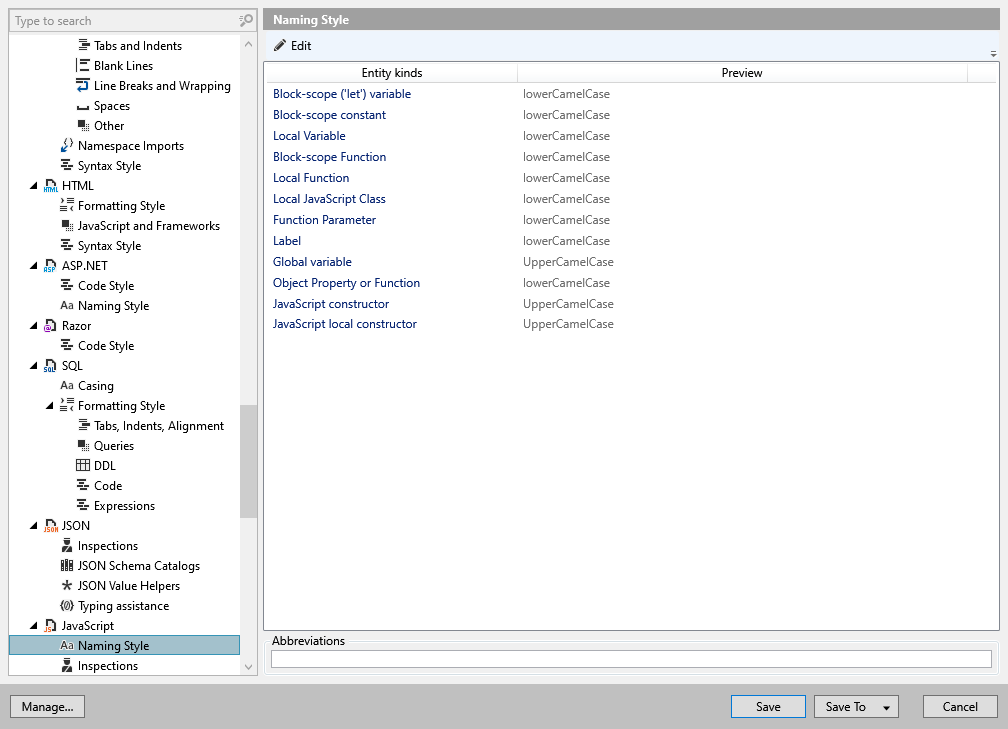 ReSharper 选项:代码编辑 | JavaScript | 命名样式 ReSharper 选项:代码编辑 | JavaScript | 命名样式