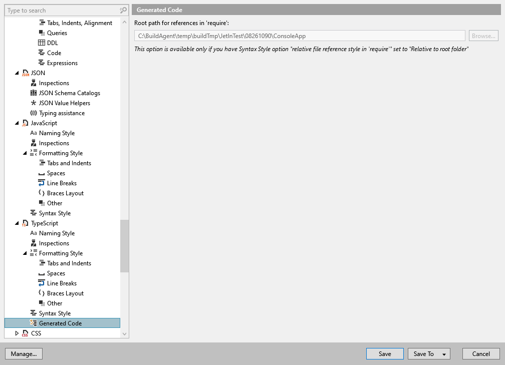 ReSharper options: Code Editing | TypeScript | Generated Code