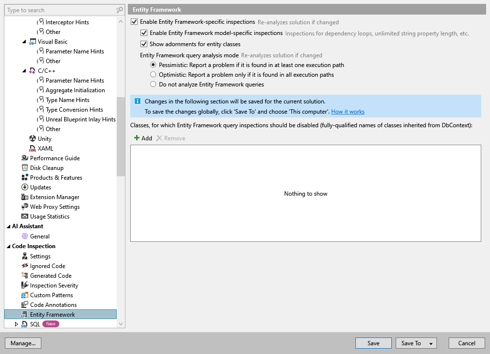 ReSharper options: Code Inspection | Entity Framework ReSharper options: Code Inspection | Entity Framework