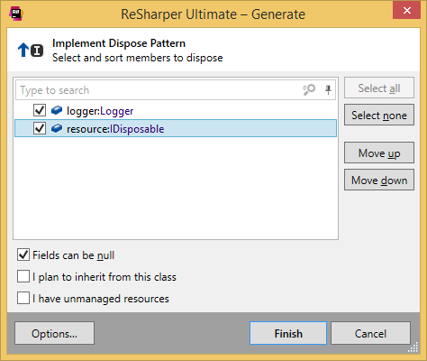 Generating a dispose pattern with ReSharper Generating a dispose pattern with ReSharper