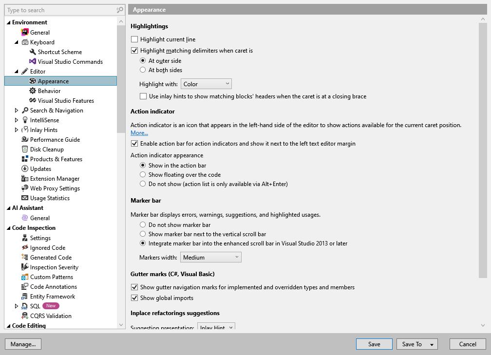 ReSharper options: Environment | Editor | Appearance