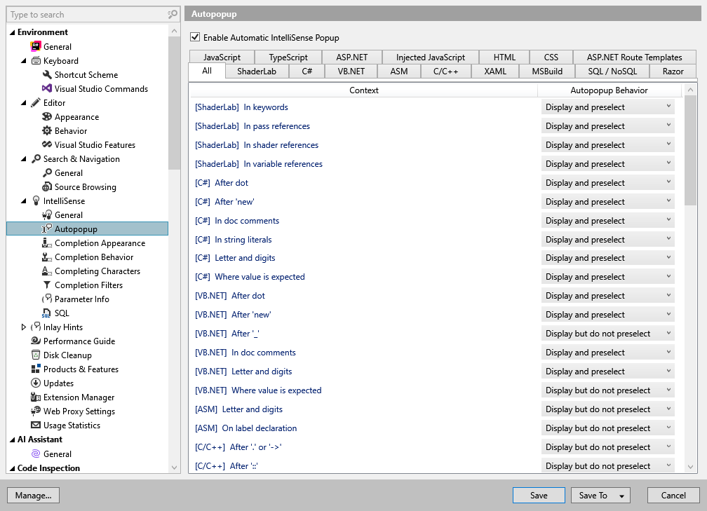 ReSharper options: Environment | IntelliSense | Autopopup
