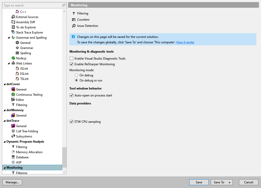 ReSharper options: Monitoring ReSharper options: Monitoring