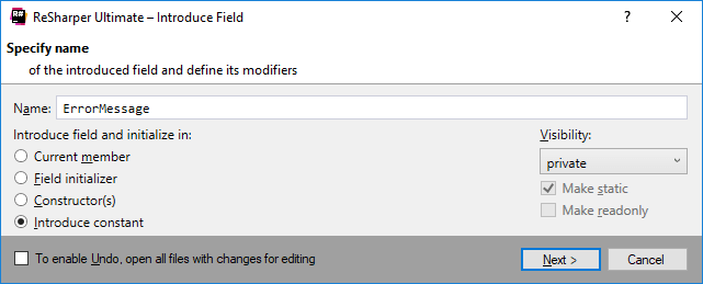 ReSharper: Introduce Field refactoring ReSharper: Introduce Field refactoring