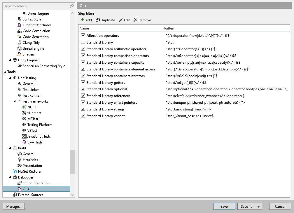 ReSharper options: Tools | Debugger | C++ ReSharper options: Tools | Debugger | C++