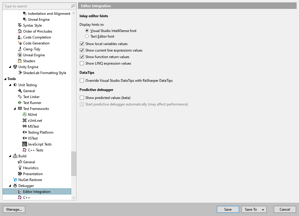 ReSharper options: Tools | Debugger | Editor Integration ReSharper options: Tools | Debugger | Editor Integration