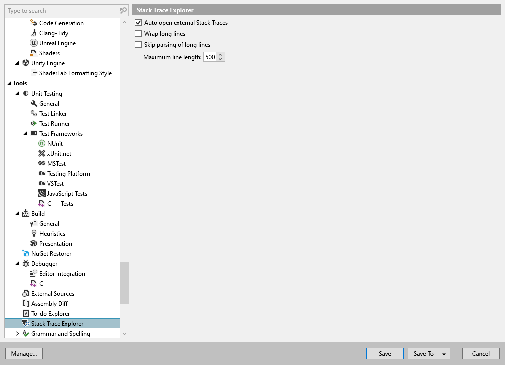ReSharper options: Tools | Stack Trace Explorer