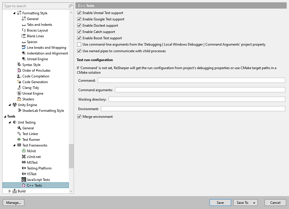 ReSharper options: Tools | Unit Testing | Test Frameworks | C++ Tests