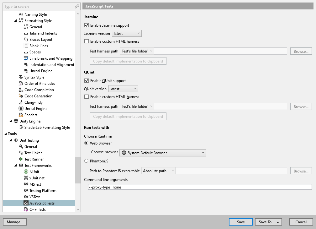 ReSharper options: Tools | Unit Testing | Test Frameworks | JavaScript Tests