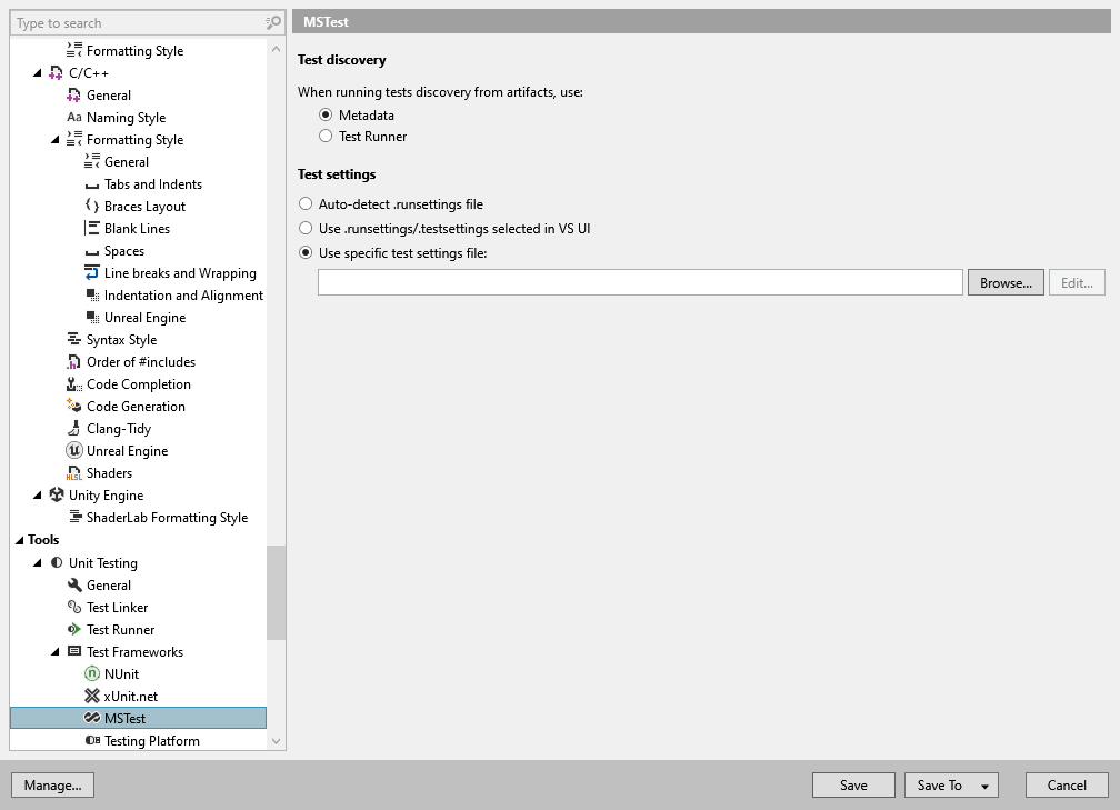 ReSharper options: Tools | Unit Testing | Test Frameworks | MSTest