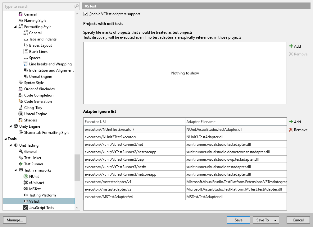 ReSharper 选项：工具 | 单元测试 | 测试框架 | VSTest