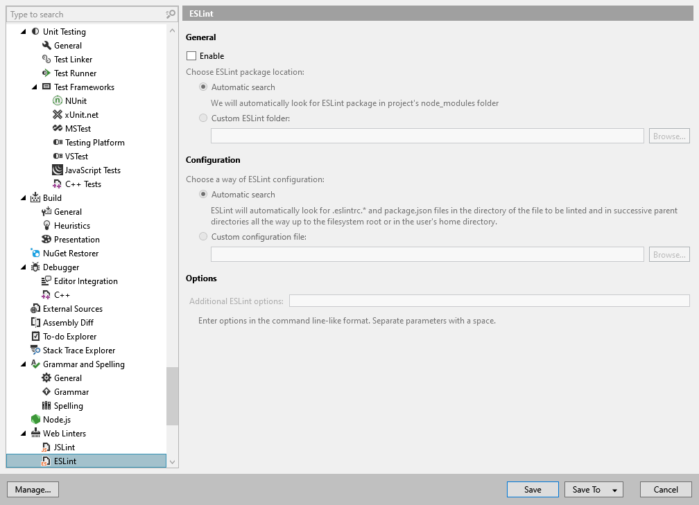 ReSharper options: Tools | Web Linters | ESLint