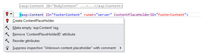 ReSharper: 'Create ContentPlaceholder' quick-fix in ASP.NET ReSharper: 'Create ContentPlaceholder' quick-fix in ASP.NET