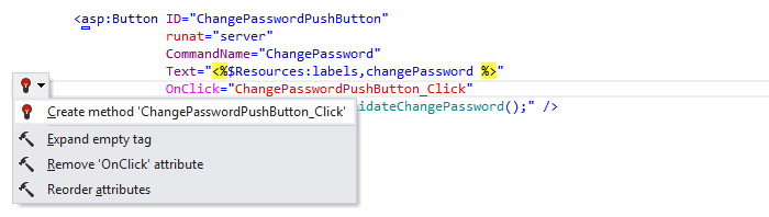 ReSharper: 'Create method' quick-fix in ASP.NET ReSharper: 'Create method' quick-fix in ASP.NET