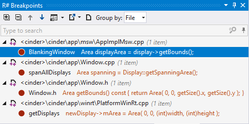 ReSharper breakpoints window ReSharper breakpoints window