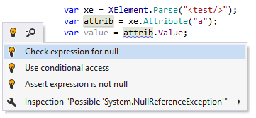 ReSharper suggests to automatically do a null check on the variable ReSharper suggests to automatically do a null check on the variable