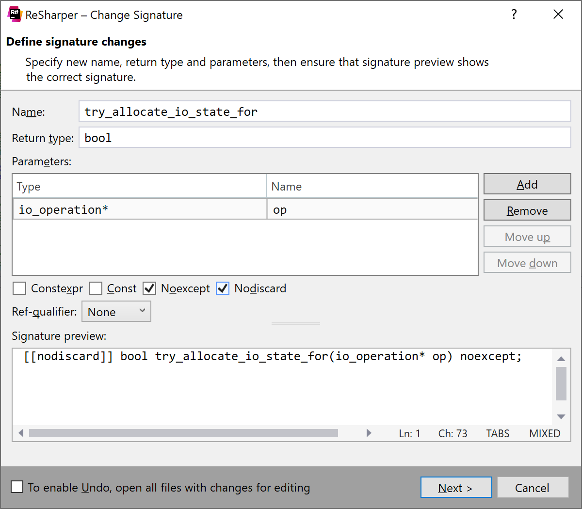 Changing signature of a C++ function Changing signature of a C++ function