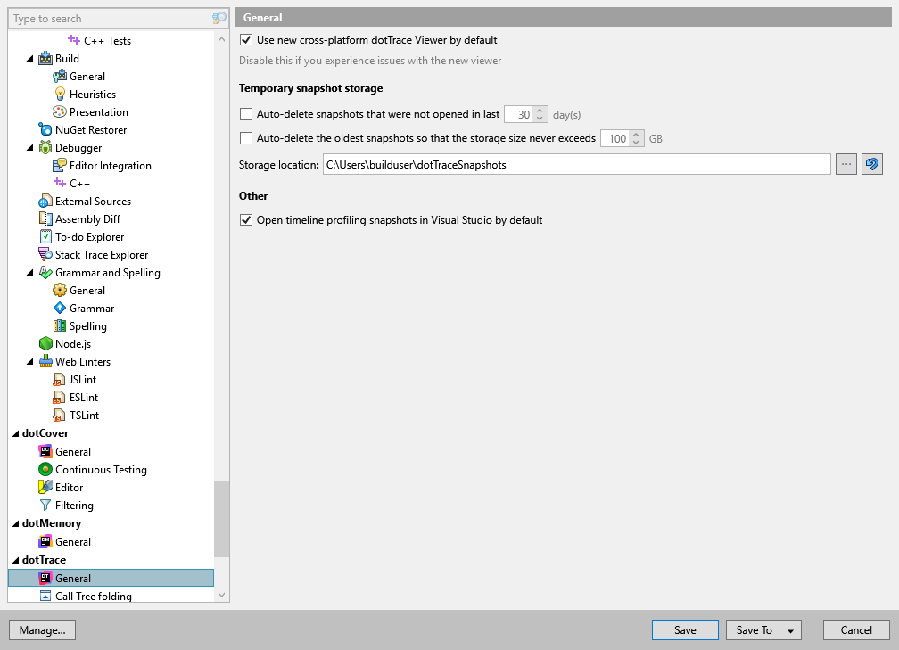 dotTrace 选项：dotTrace | 常规