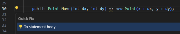 ReSharper. 'To statement body' quick-fix