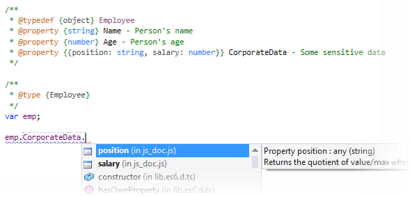 Coding assistance for JSDoc types Coding assistance for JSDoc types