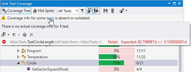 dotCover：过时的覆盖率信息