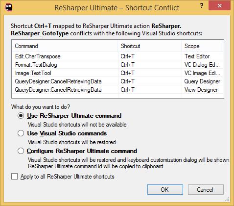 Shortcut conflict dialog Shortcut conflict dialog