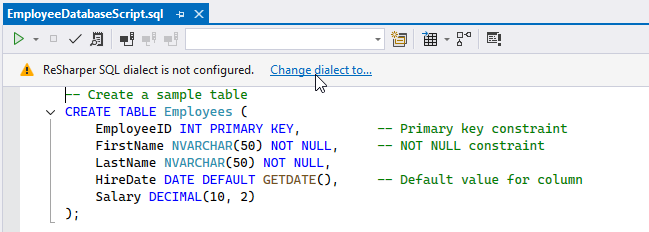 ReSharper: Change dialect of the SQL file