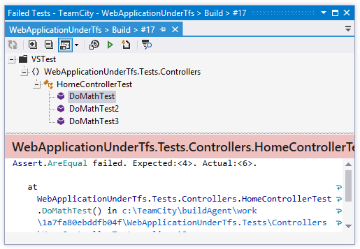 TeamCity&nbsp;Add-in: 'Failed Tests' window