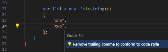 ReSharper syntax style inspection: Remove trailing comma