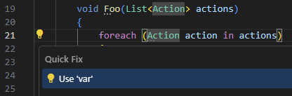 'var' usage quick-fix