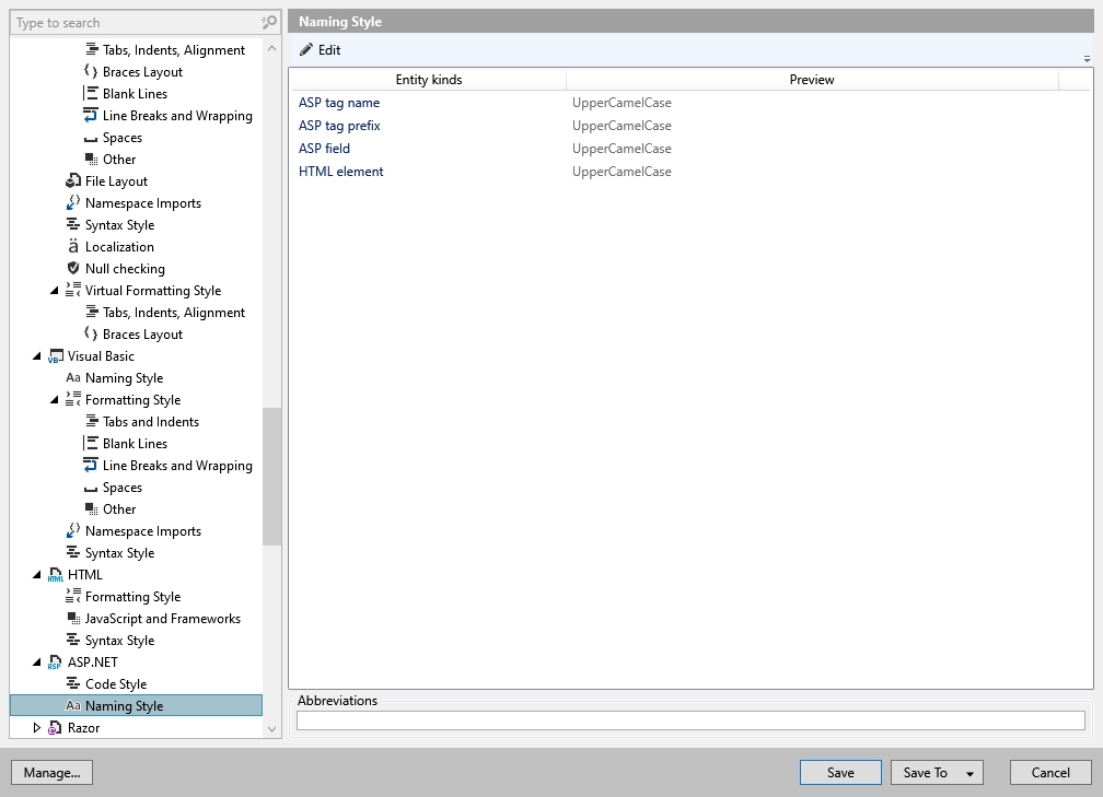 ReSharper options: Code Editing | ASP.NET | Casing ReSharper options: Code Editing | ASP.NET | Casing